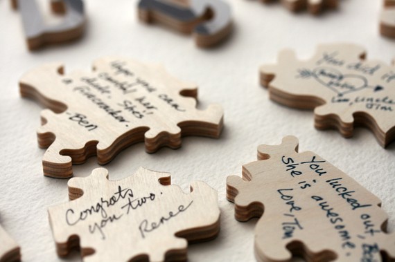 Photo Wedding Puzzle (guest book), 60 pieces, custom wood puzzle personalized with words & shapes